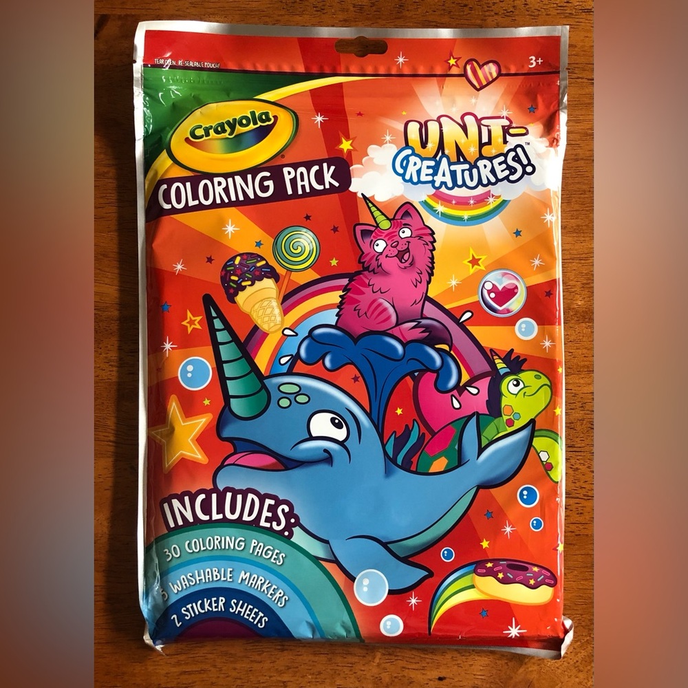 Crayola Coloring Pack Uni-Creatures! 30 Pages 5 Markers 2 Sticker Sheets New
